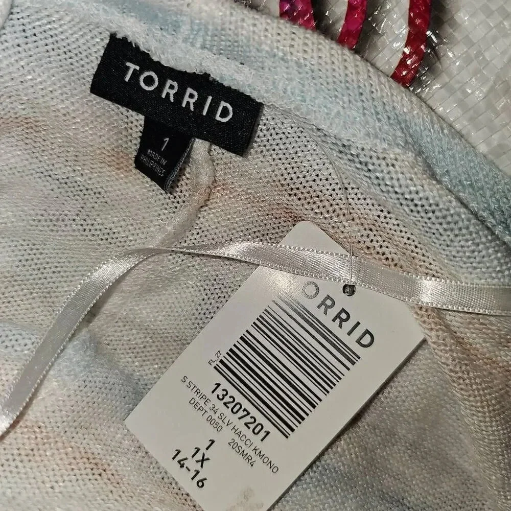NWT Torrid Womens Multi‎ Stripe Kimono Ho Low Duster Cardigan Sweater 1 1X